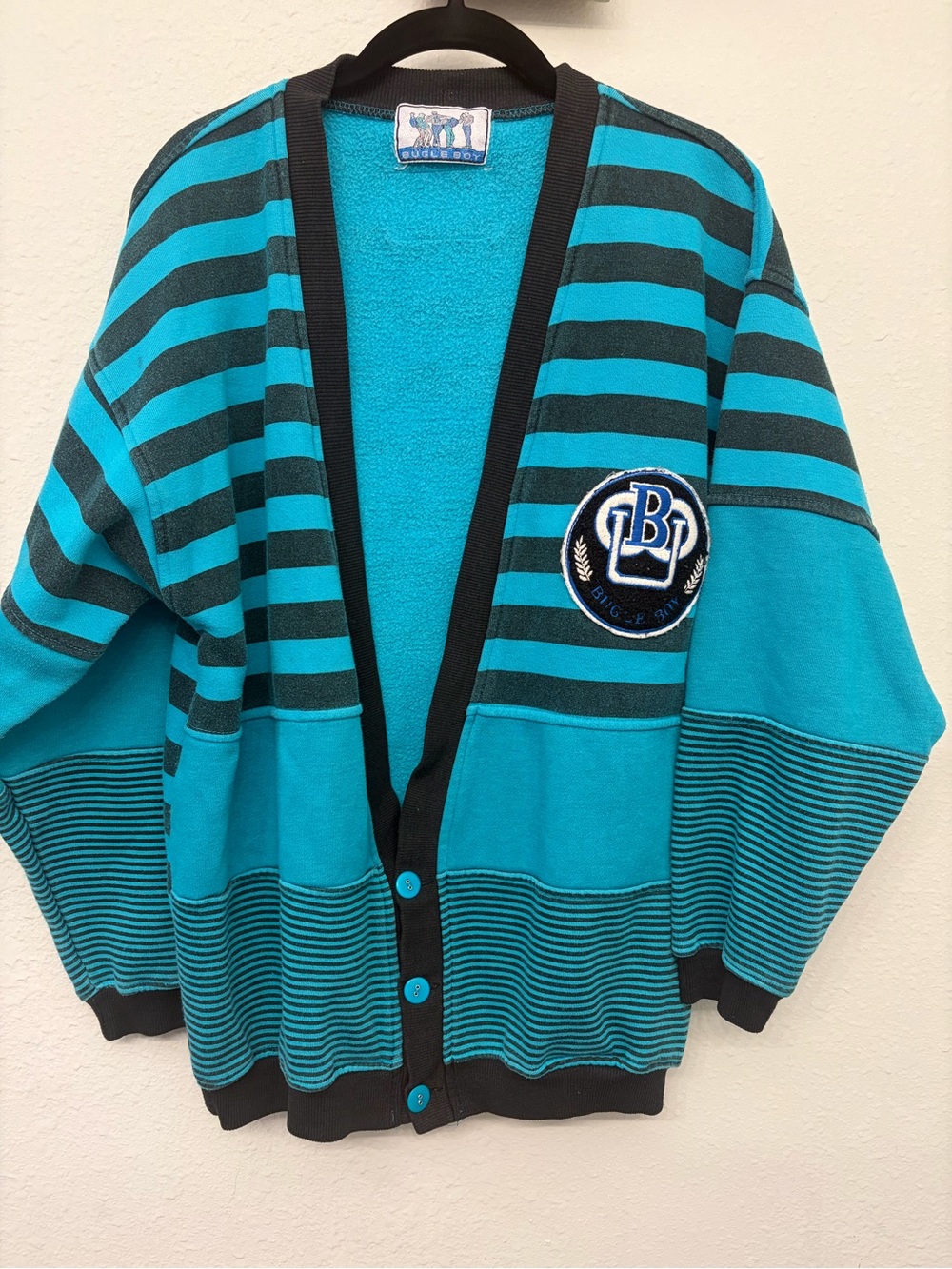 Bugle Boy Vintage Striped Men's Cardigan Sweater. Academia. Varsity. School. XL